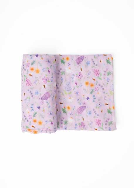 Baby Girl Floral Swaddle Blanket, Lavender Bumble Bees Swaddle Super Soft Bamboo & Cotton Blend, Newborn - image 1