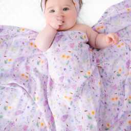 Baby Girl Floral Swaddle Blanket, Lavender Bumble Bees Swaddle Super Soft Bamboo & Cotton Blend, Newborn - thumbnail 4