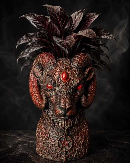 Gothic Ram Planter - Cast Stone Head Plant Pot Occult Blood Moon Decor Witchy Home Handmade UK - image 1