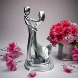 Engraved Couple Figurine - Resin Sculpture in Bronze Or Silver - thumbnail 4