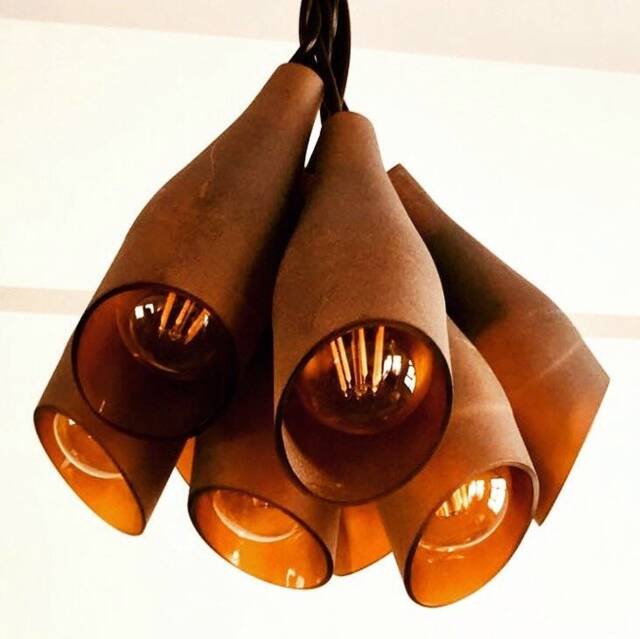 Frosted Amber Light Fixture - Chandelier Ceiling Lamp Made From Wine Bottles For Home, Bar & Kitchen - image 1