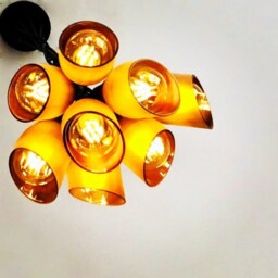 Frosted Amber Light Fixture - Chandelier Ceiling Lamp Made From Wine Bottles For Home, Bar & Kitchen - thumbnail 2