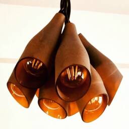 Frosted Amber Light Fixture - Chandelier Ceiling Lamp Made From Wine Bottles For Home, Bar & Kitchen
