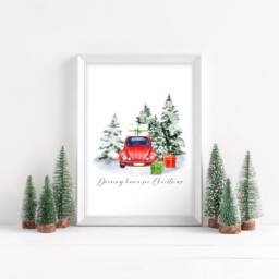 Christmas Car Watercolour Print Winter Holiday Wall Art - Unframed - thumbnail 3