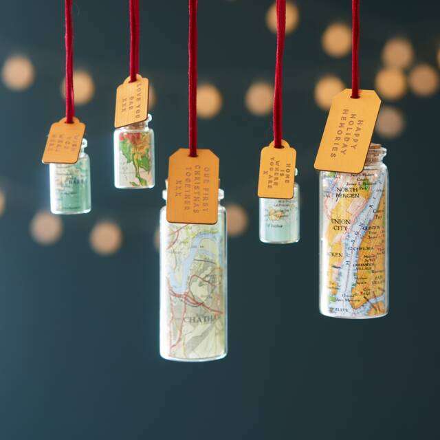 Custom Map Gift, Christmas Bauble Message Bottle, Personalised in A Bottle Hanging Decoration, World Keepsake Gift For Him - image 1