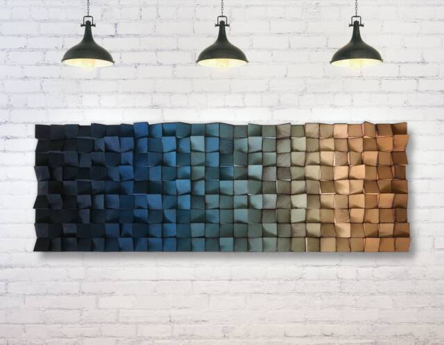 Reclaimed Wood Wall Art - Ombre Sound Diffuser, Bronze & Blue - image 1