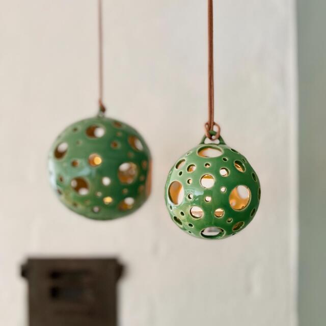 Handmade Ceramic Hanging Candle Holder Set Tealight Spheres - image 1