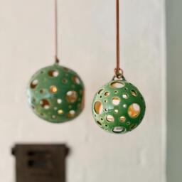 Handmade Ceramic Hanging Candle Holder Set Tealight Spheres - thumbnail 1