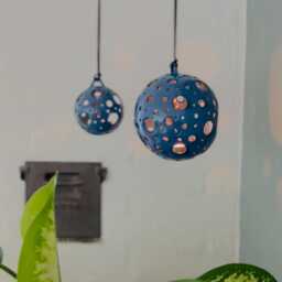 Handmade Ceramic Hanging Candle Holder Set Tealight Spheres - thumbnail 3