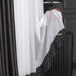 Embroidered Sheer Curtains Black Striped Tulle, Custom Size - thumbnail 4