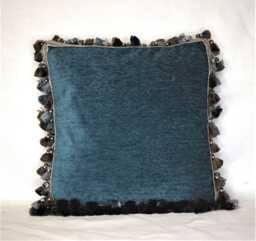 Teal Beige Fringe Chenille Decorative Throw Pillow For Living Room Sofa - thumbnail 1