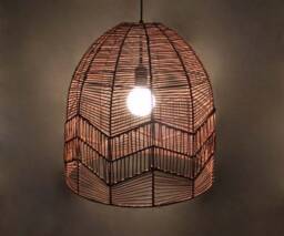 Hand-Knitted Rattan Pendant Light, Bell-Shaped Ceiling Lamp, Brown Island Light, Diameter 17.7