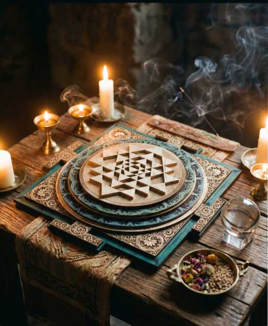 3D Sri Yantra Wall Art, Sacred Geometry, Green Gold Yantra, Meditation Altar - image 1