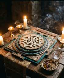 3D Sri Yantra Wall Art, Sacred Geometry, Green Gold Yantra, Meditation Altar - thumbnail 1