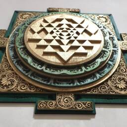 3D Sri Yantra Wall Art, Sacred Geometry, Green Gold Yantra, Meditation Altar - thumbnail 3