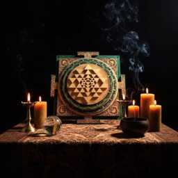 3D Sri Yantra Wall Art, Sacred Geometry, Green Gold Yantra, Meditation Altar - thumbnail 2