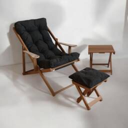 Adjustable Wooden Garden Chair With Armrest, Comfortable Sun Lounger & Outdoor Patio - Balcony Sunbed Deck Recliner Chair - thumbnail 3