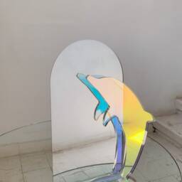 Dolphin Standing Mirror - Iridescent Holographic Desk Mirror, Dolphin Art, Vintage Y2K - thumbnail 2