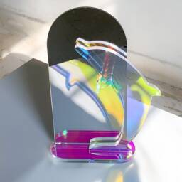Dolphin Standing Mirror - Iridescent Holographic Desk Mirror, Dolphin Art, Vintage Y2K - thumbnail 4