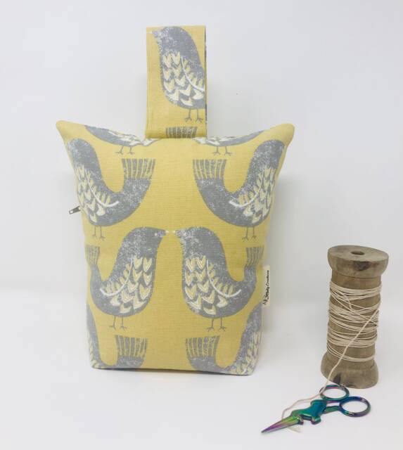 Scandi Mustard Grey Bird Door Stop, Print, Yellow Heavy Cotton Fabric, Gift For Her, Perfect Home Decor - image 1