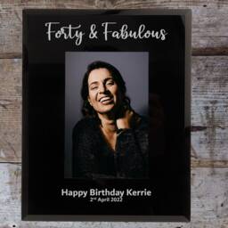 40Th Birthday Gifts, Photo Frame, Personalised 40 & Fabulous Gift, Frame For Friend Her Or Him Clear Black Glass - thumbnail 2