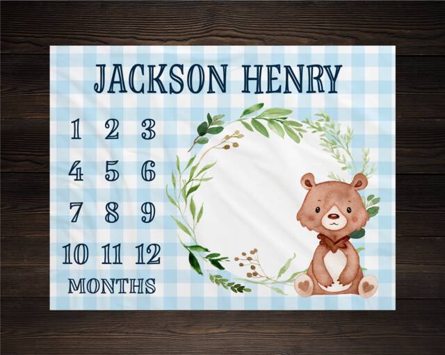 Woodland Milestone Blanket Monthly Growth Tracker Soft Fleece Bear Baby Shower Gift Newborn Watch Me Grow Boy - image 1