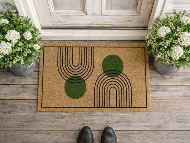 Boho Geometric Doormat - Modern Double Arch Welcome Mat - image 1