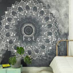 Grey Ombre Mandala Tapestry - Boho Chic Wall Hanging, Queen Size - thumbnail 2