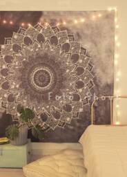 Grey Ombre Mandala Tapestry - Boho Chic Wall Hanging, Queen Size - thumbnail 1