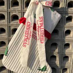 Set Of 3 Block Printed Christmas Stockings Quilted Cotton Holiday Decor - thumbnail 4