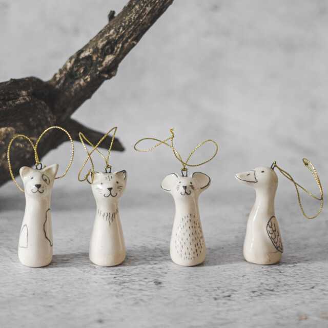 Christmas Tree Domestic Animals Holiday Decor Handmade Ornaments, Dog, Cat, Mouse, Duck - image 1