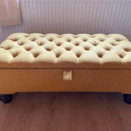 Handmade Chesterfield Storage Ottoman Linen Fabric Footstool - thumbnail 3
