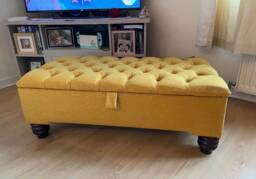 Handmade Chesterfield Storage Ottoman Linen Fabric Footstool