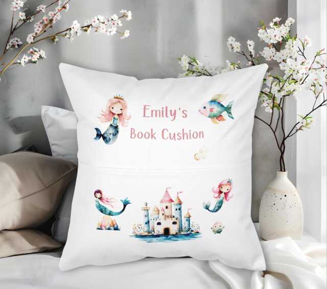 Mermaid Sea Life Pocket Pillow For Book Lovers, Kids Reading Cushion - image 1