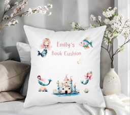 Mermaid Sea Life Pocket Pillow For Book Lovers, Kids Reading Cushion - thumbnail 1