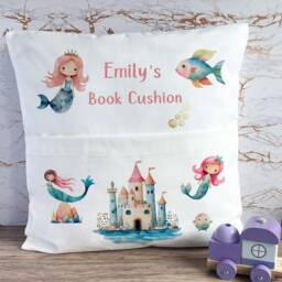 Mermaid Sea Life Pocket Pillow For Book Lovers, Kids Reading Cushion - thumbnail 3