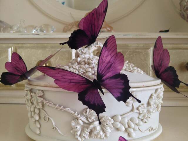 4 Plum Damson Flying 3D Butterflies Wall Mounted Butterfly Art Home Accessories Removable Decorations - image 1