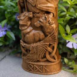 Hand Carved Oak Odin Statue Norse God Altar, Viking Decor - thumbnail 4