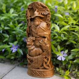 Hand Carved Oak Odin Statue Norse God Altar, Viking Decor - thumbnail 2