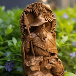 Hand Carved Oak Odin Statue Norse God Altar, Viking Decor - thumbnail 3
