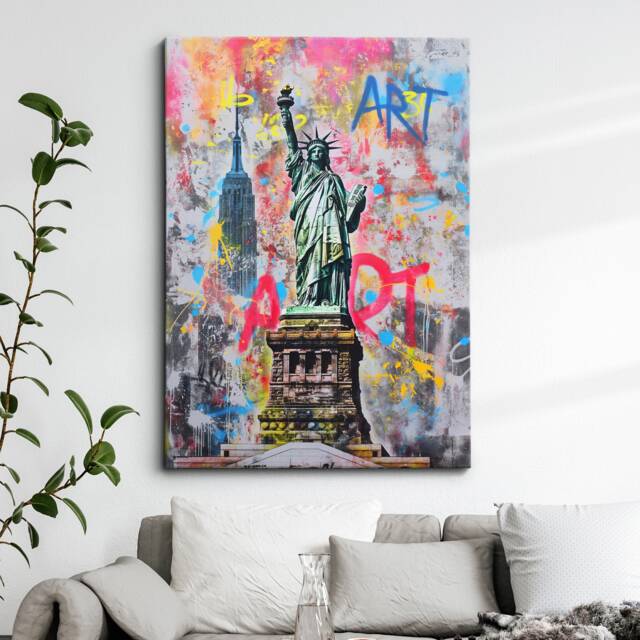 statue Of Liberty New York City Graffiti Art Painting Framed Poster Print & Canvas Wall Decor Bedroom Home Interior Nyc Gift Idea - image 1