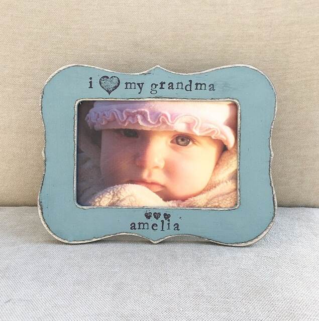 Personalized Grandma Picture Frame Hand Stamped Distressed Wood - image 1