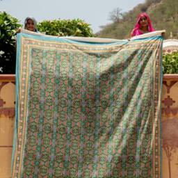Hand-Printed Cotton Duvet Cover Set Reversible Floral Boho Bedding - thumbnail 4