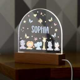 Safari Animals Night Light, Personalised Lamp, Light With Name, Jungle Lamp Girls Bedroom Nursery Decor Uv775 - thumbnail 1