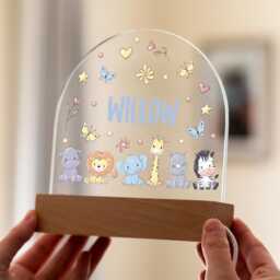 Safari Animals Night Light, Personalised Lamp, Light With Name, Jungle Lamp Girls Bedroom Nursery Decor Uv775 - thumbnail 2