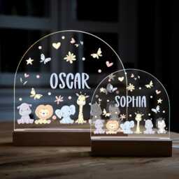 Safari Animals Night Light, Personalised Lamp, Light With Name, Jungle Lamp Girls Bedroom Nursery Decor Uv775 - thumbnail 3
