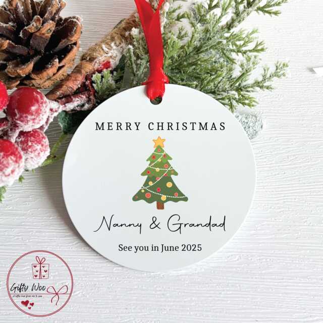 Personalised Pregnancy Announcement Bauble For Grandparents - Christmas Gift From Bump For Nanny Grandad Baby Tree Decoration - image 1