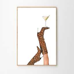 Leopard Boots Martini Art Canvas Poster, Wall Art, Apartment Aesthetic Decor, Retro Home Printed Gift - thumbnail 2