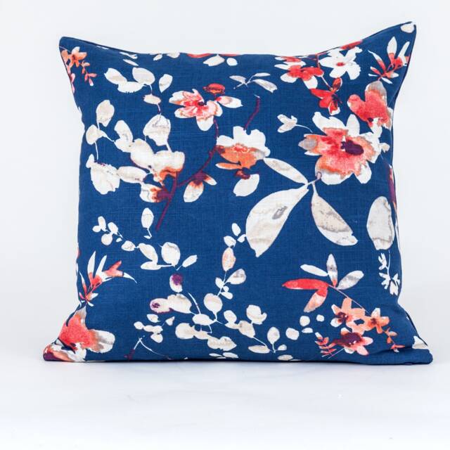 Vern Yip Floral Pillow Cover, Navy Blue Red Linen - image 1