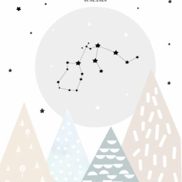 Birth Announcement, Children's Room Poster, Birth Gift, Baptism Zodiac Sign Picture, Name, Mountains, Stars Poster - thumbnail 2
